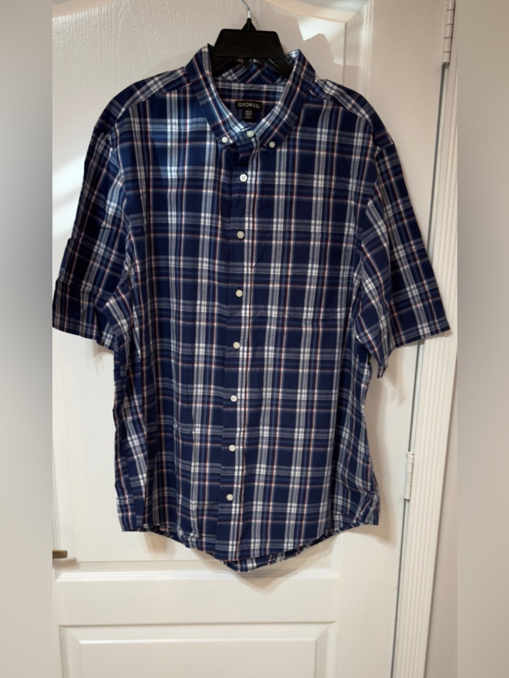 George Navy and White Plaid Button-Down Shirt 2XL/2XG 50-52 New w/o tags
